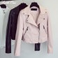 2016 Amazing Pastel Powder Pink Leather Jackets Motorcycle Jacket Pu Black Blazer Coat Zip Up Bomber Jacket Coat blouson cuir