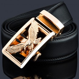 2017 Mens Fashion Genuine Leather Belt Men Belt Gold Automatic Buckle Luxury Black Strap Designer Belts Men High Quality KA001