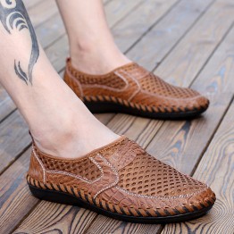 2017 Summer Breathable Mesh Shoes Mens Casual Shoes Genuine Leather Slip On Brand Fashion Summer Shoes Man Soft Comfortable 