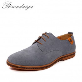 BIMUDUIYU Brand Minimalist Design Genuine Suede Leather Men Casual Shoes Hot Sale Flat British Style Oxford Shoes Big Size 38-48