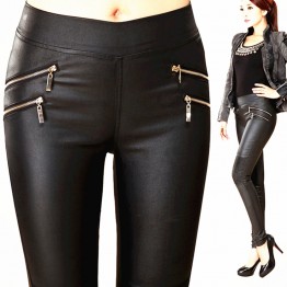 Casual women leather pants Mid elastic waist skinny pencil pants women's clothing pants&capris calca feminina pantalones mujer
