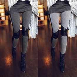 Fashion Elastic Pencil Pants Skinny Pants Stitching Leather Leggings Women's Leggins