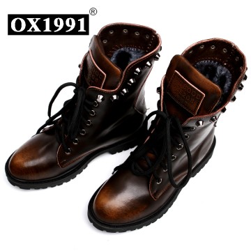 Fashion Spring Genuine Leather Skull Ankle Women Boots OX1991 Brand Quality Black Women shoes #831132462594815