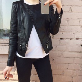 Faux Soft Leather Jackets HOT 2017 New Fashion Autumn Winter Women  Pu Black Blazer Zippers Coat Motorcycle Outerwear pimkie