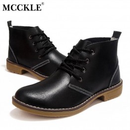 MCCKLE Woman fashion  Motorcycle Ankle Boots Genuine Leather lace up vogue Casual Shoes For Woman Vintage High Top J4359