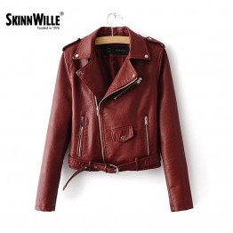SkinnWille 2017 Locomotive Leather Female New Paragraphs Spring Loaded Short PU Leather Coat Jacket