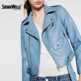 SkinnWille 2017 Locomotive Leather Female New Paragraphs Spring Loaded Short PU Leather Coat Jacket