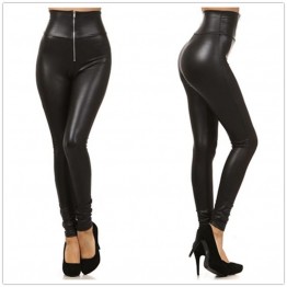 women high waist pencil leggings front zipper sexy punk legging large size fake leather fitted leggings trousers clothing